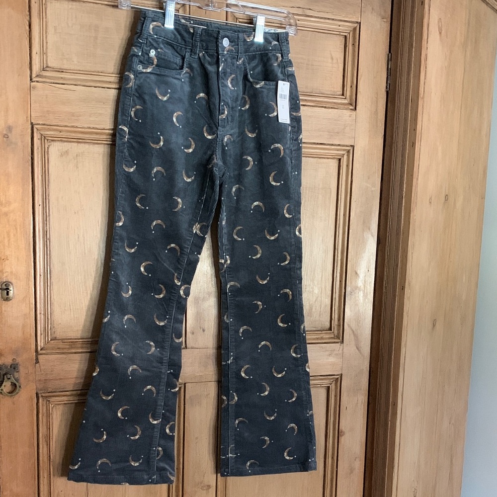 Pilcro Black Crescent Pattern Flare Corduroys